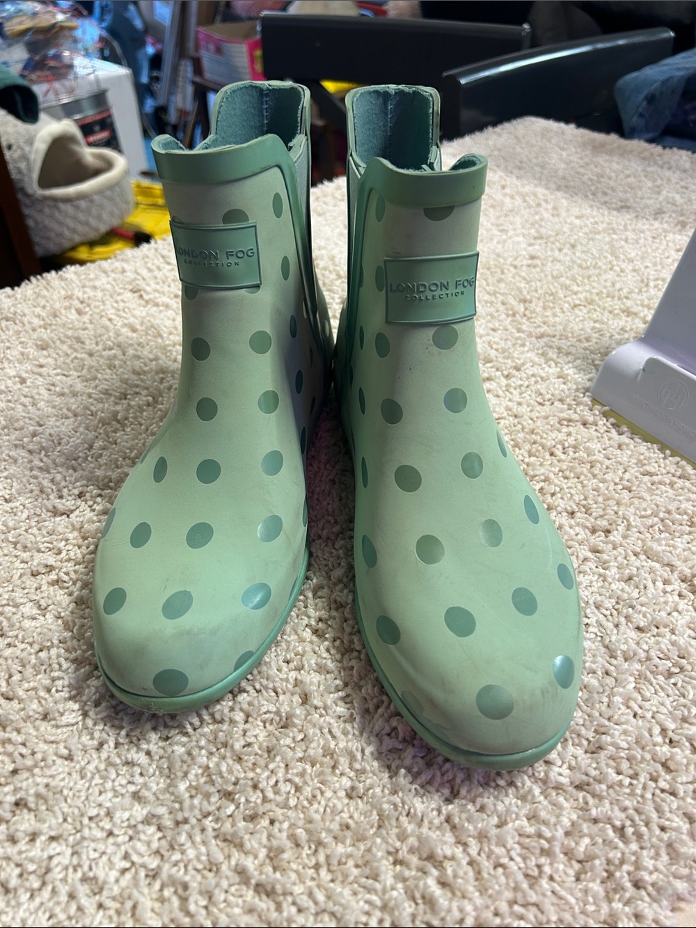 London Fog Mint Green Polka Dot Ankle Rain Boots